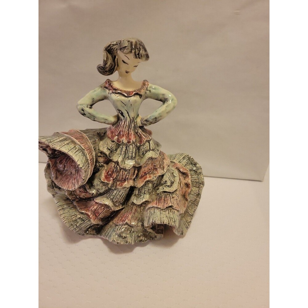 Hedi Schoop Ruffle Dress Dancer Woman Planter - Pink Green White w/ Gold Accents